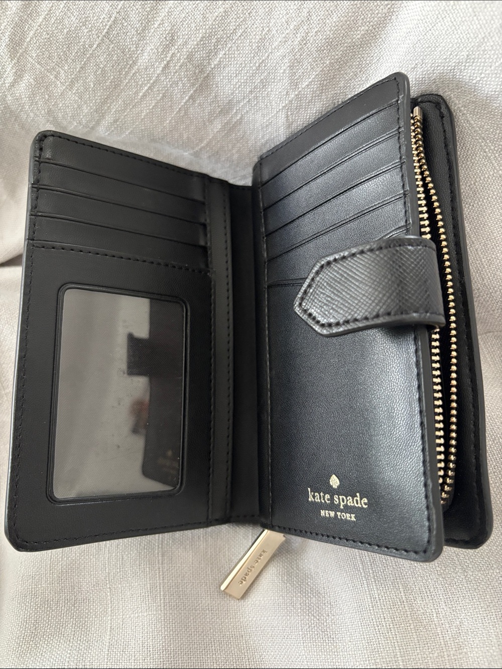 Kate Spade Black Staci Medium Compact Bifold Wallet Saffiano - Picture 4 of 8